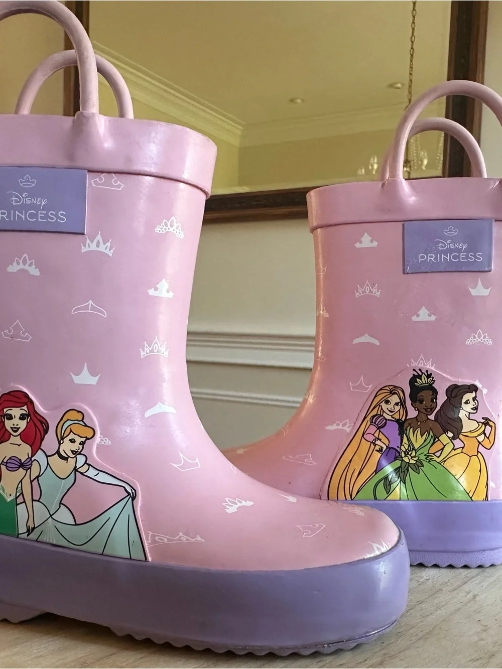 Disney princess waterproof rain boots- pink and purple- size 5/6